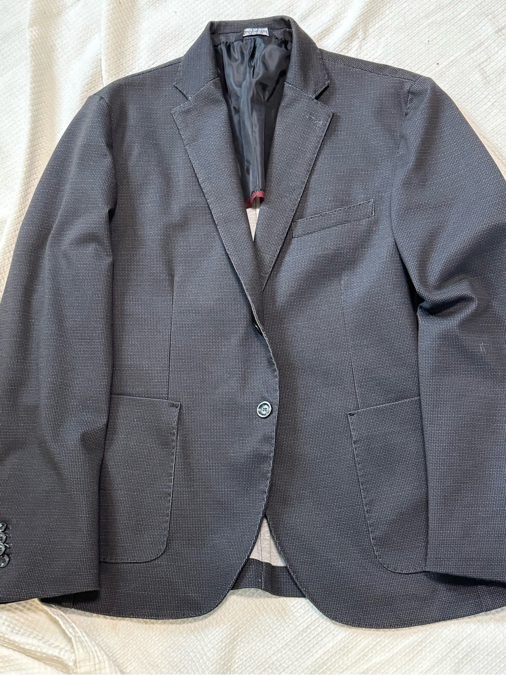 FB fashion made in Italy Men's Textured Black Blazer - Single-Breasted Jacket
